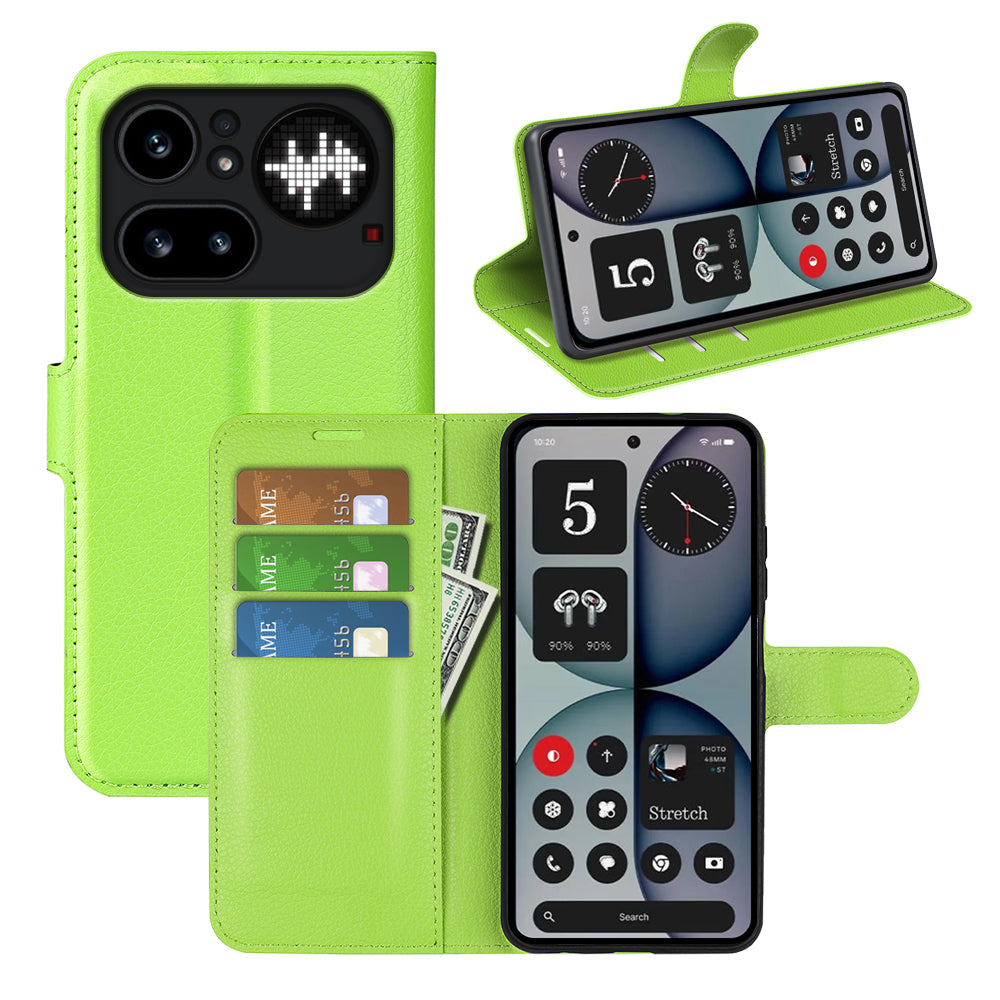 Wallet Case for Nothing Phone (4a) Pro – PU Leather Flip Cover with Card Holder & Stand [Green]