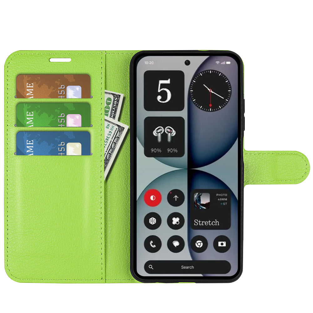 Wallet Case for Nothing Phone (4a) Pro – PU Leather Flip Cover with Card Holder & Stand [Green]