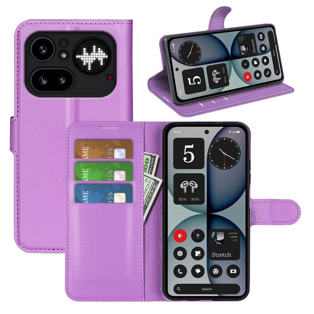 Wallet Case for Nothing Phone (4a) Pro – PU Leather Flip Cover with Card Holder & Stand [Purple]