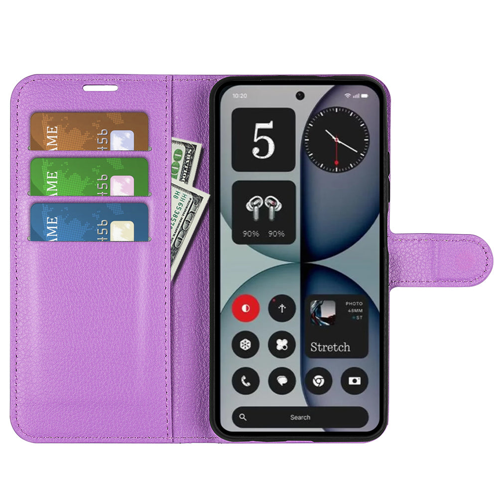 Wallet Case for Nothing Phone (4a) Pro – PU Leather Flip Cover with Card Holder & Stand [Purple]