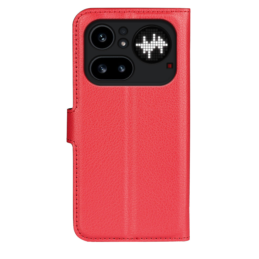 Wallet Case for Nothing Phone (4a) Pro – PU Leather Flip Cover with Card Holder & Stand [Red]