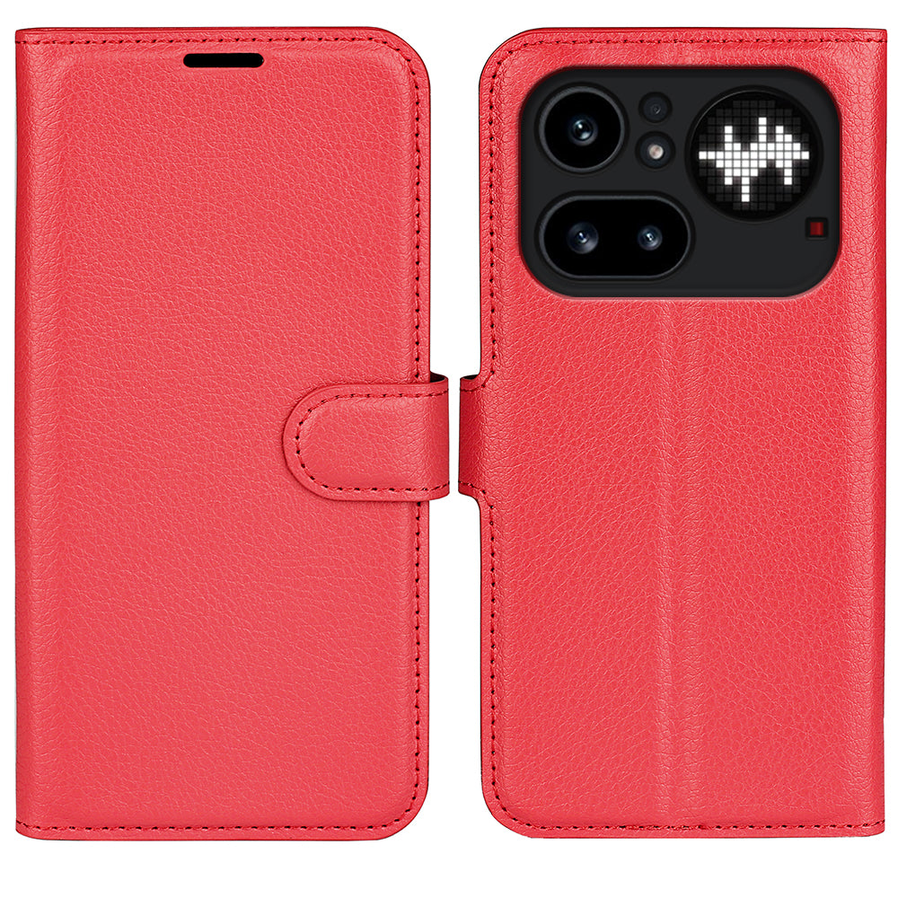Wallet Case for Nothing Phone (4a) Pro – PU Leather Flip Cover with Card Holder & Stand [Red]