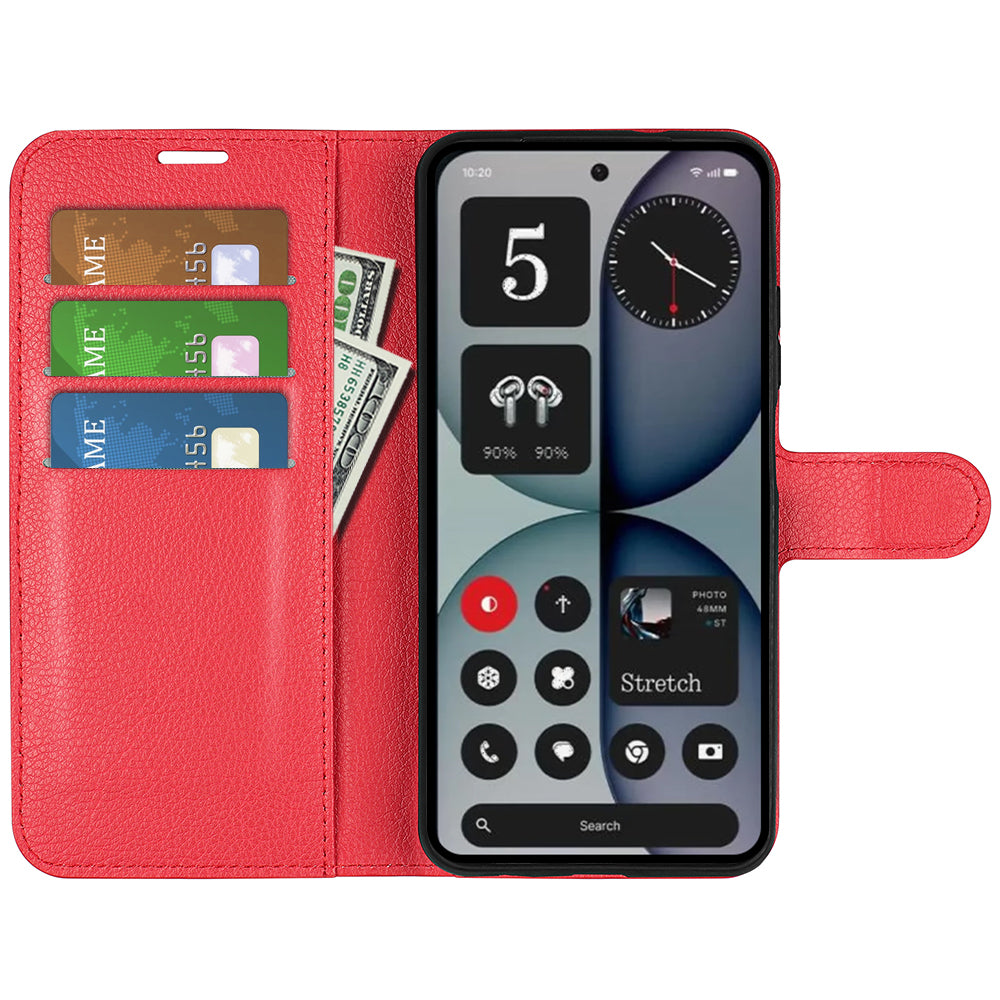 Wallet Case for Nothing Phone (4a) Pro – PU Leather Flip Cover with Card Holder & Stand [Red]