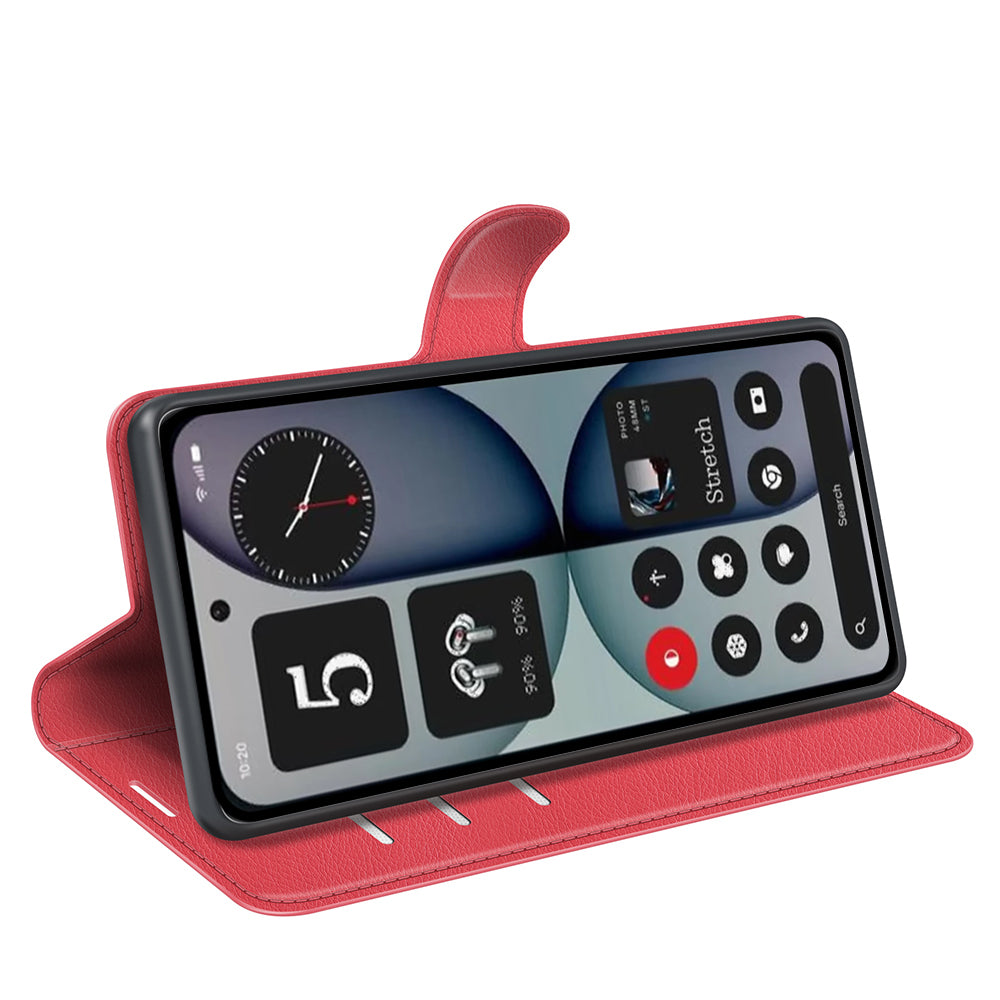 Wallet Case for Nothing Phone (4a) Pro – PU Leather Flip Cover with Card Holder & Stand [Red]