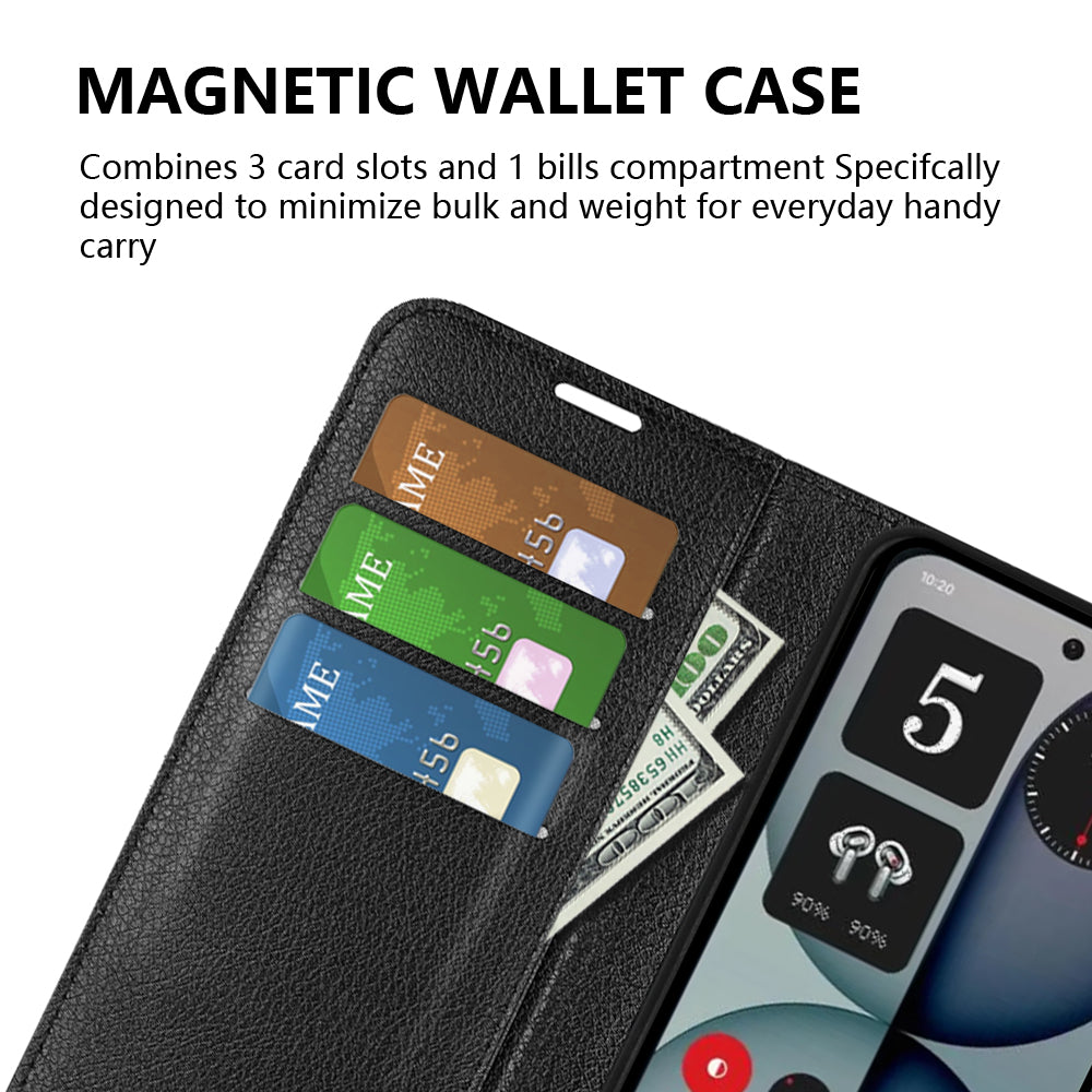 Wallet Case for Nothing Phone (4a) Pro – PU Leather Flip Cover with Card Holder & Stand [Black]