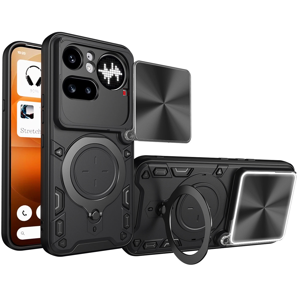 NOTHING Phone (4a) Pro Ring Kickstand Case w/ Camera Cover [Black]