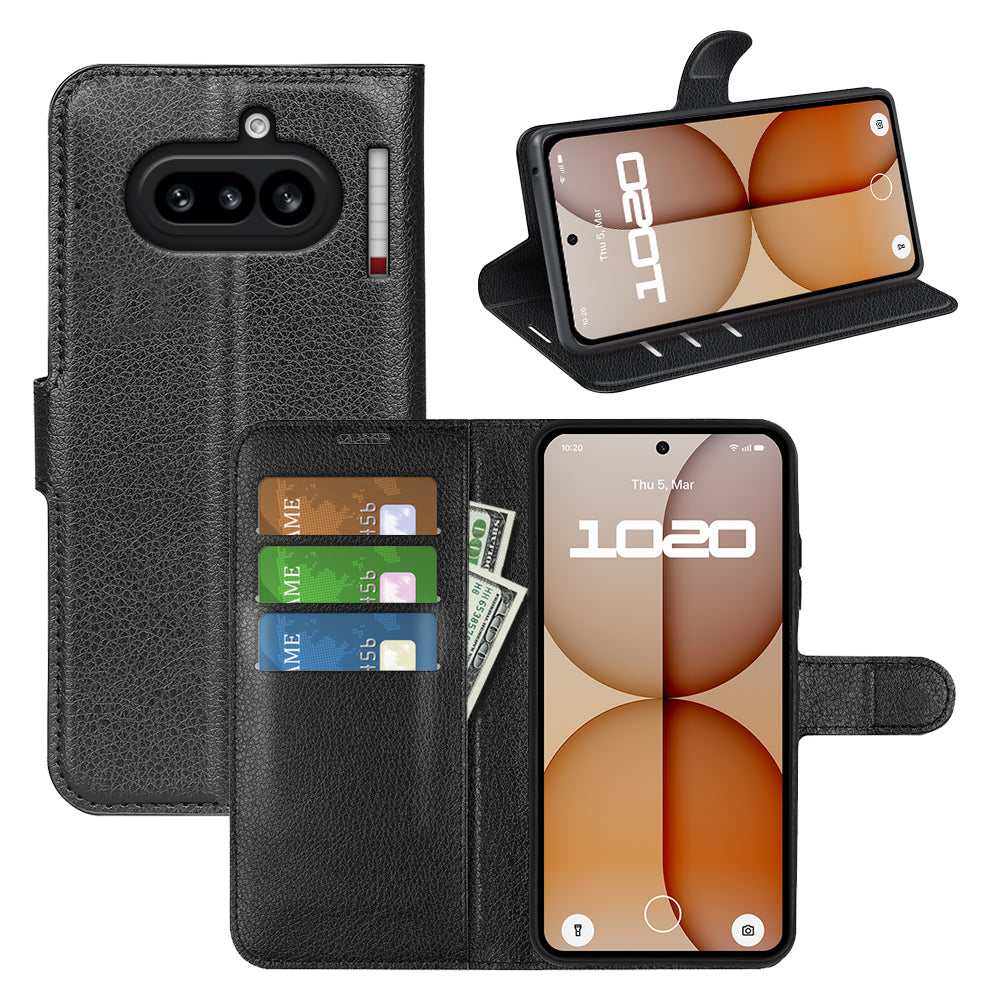 Wallet Case for Nothing Phone (4a) – PU Leather Flip Cover with Card Holder & Stand [Black]