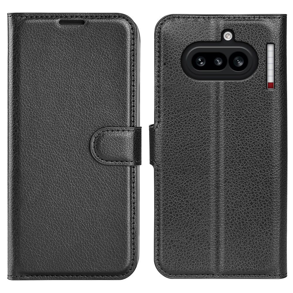 Wallet Case for Nothing Phone (4a) – PU Leather Flip Cover with Card Holder & Stand [Black]
