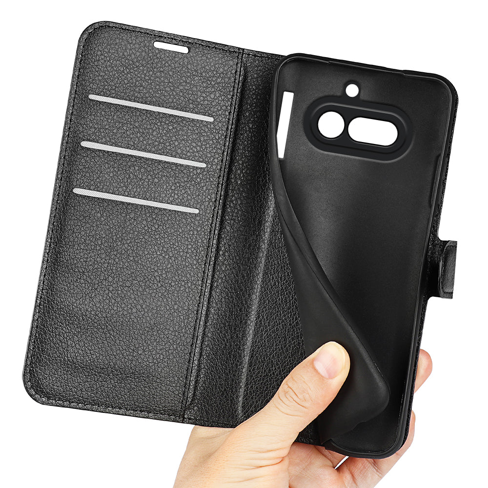 Wallet Case for Nothing Phone (4a) – PU Leather Flip Cover with Card Holder & Stand [Black]