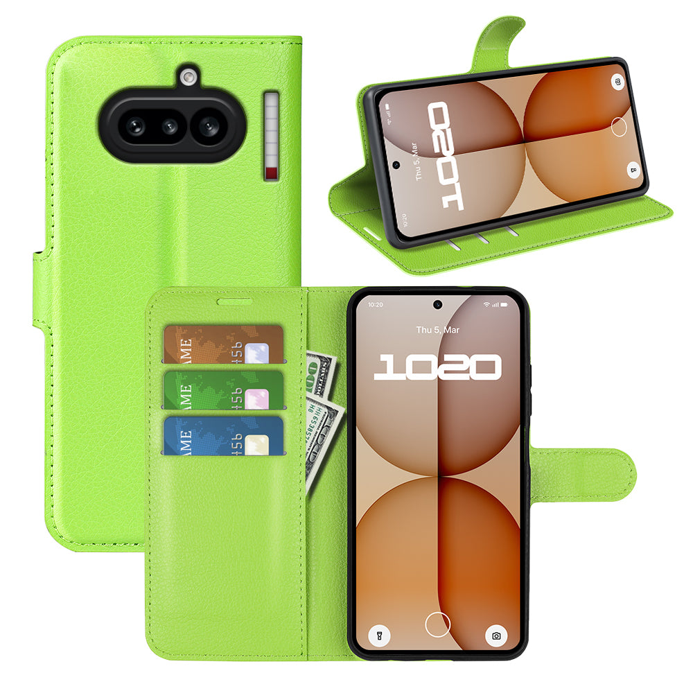 Wallet Case for Nothing Phone (4a) – PU Leather Flip Cover with Card Holder & Stand [Green]