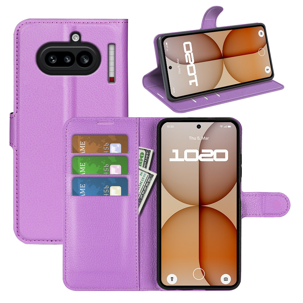 Wallet Case for Nothing Phone (4a) – PU Leather Flip Cover with Card Holder & Stand [Purple]