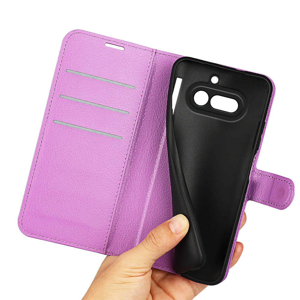 Wallet Case for Nothing Phone (4a) – PU Leather Flip Cover with Card Holder & Stand [Purple]