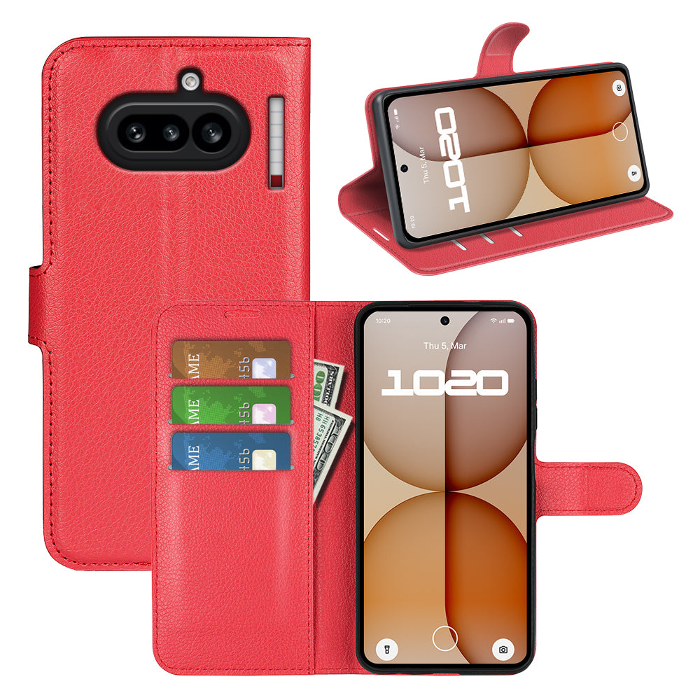 Wallet Case for Nothing Phone (4a) – PU Leather Flip Cover with Card Holder & Stand [Red]