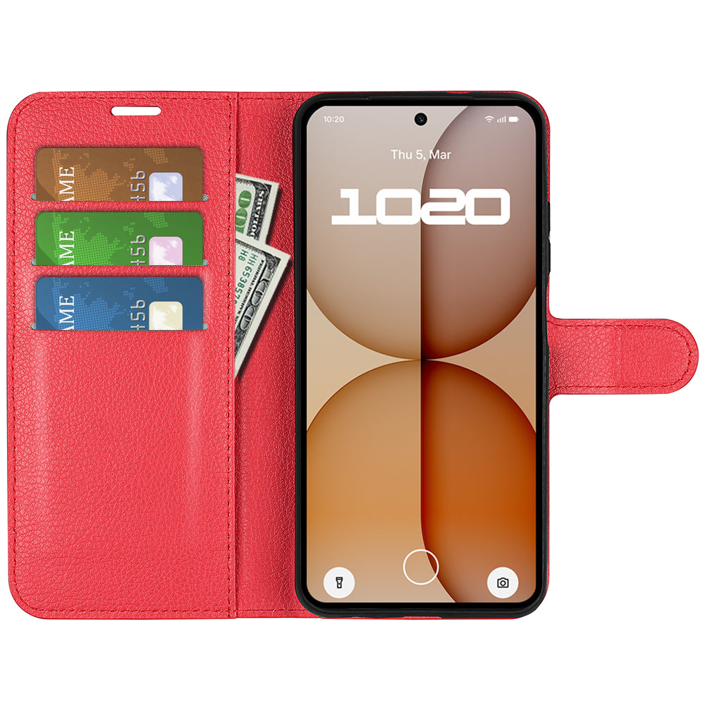 Wallet Case for Nothing Phone (4a) – PU Leather Flip Cover with Card Holder & Stand [Red]