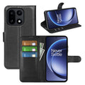 Wallet Case for OnePlus 15 – PU Leather Flip Cover with Card Holder & Stand [Black] - Black
