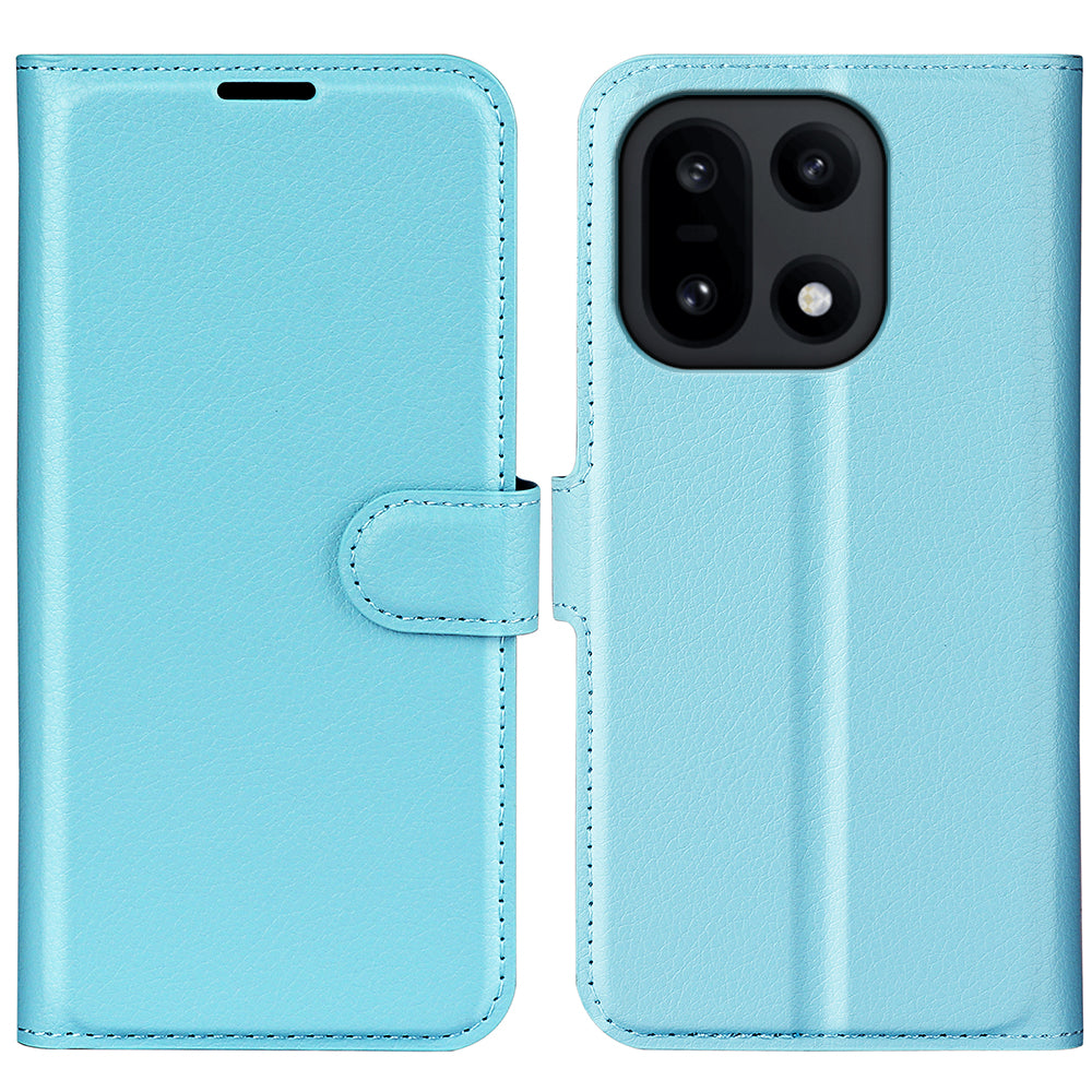 Wallet Case for OnePlus 15 – PU Leather Flip Cover with Card Holder & Stand [LightBlue]