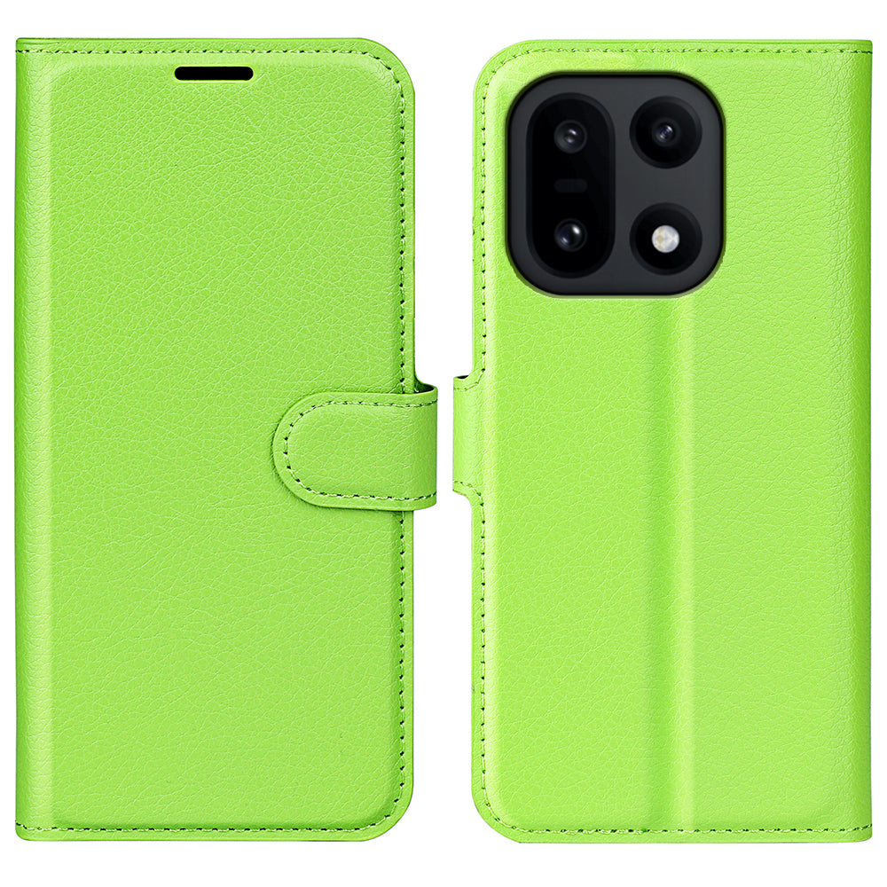 Wallet Case for OnePlus 15 – PU Leather Flip Cover with Card Holder & Stand [Green]