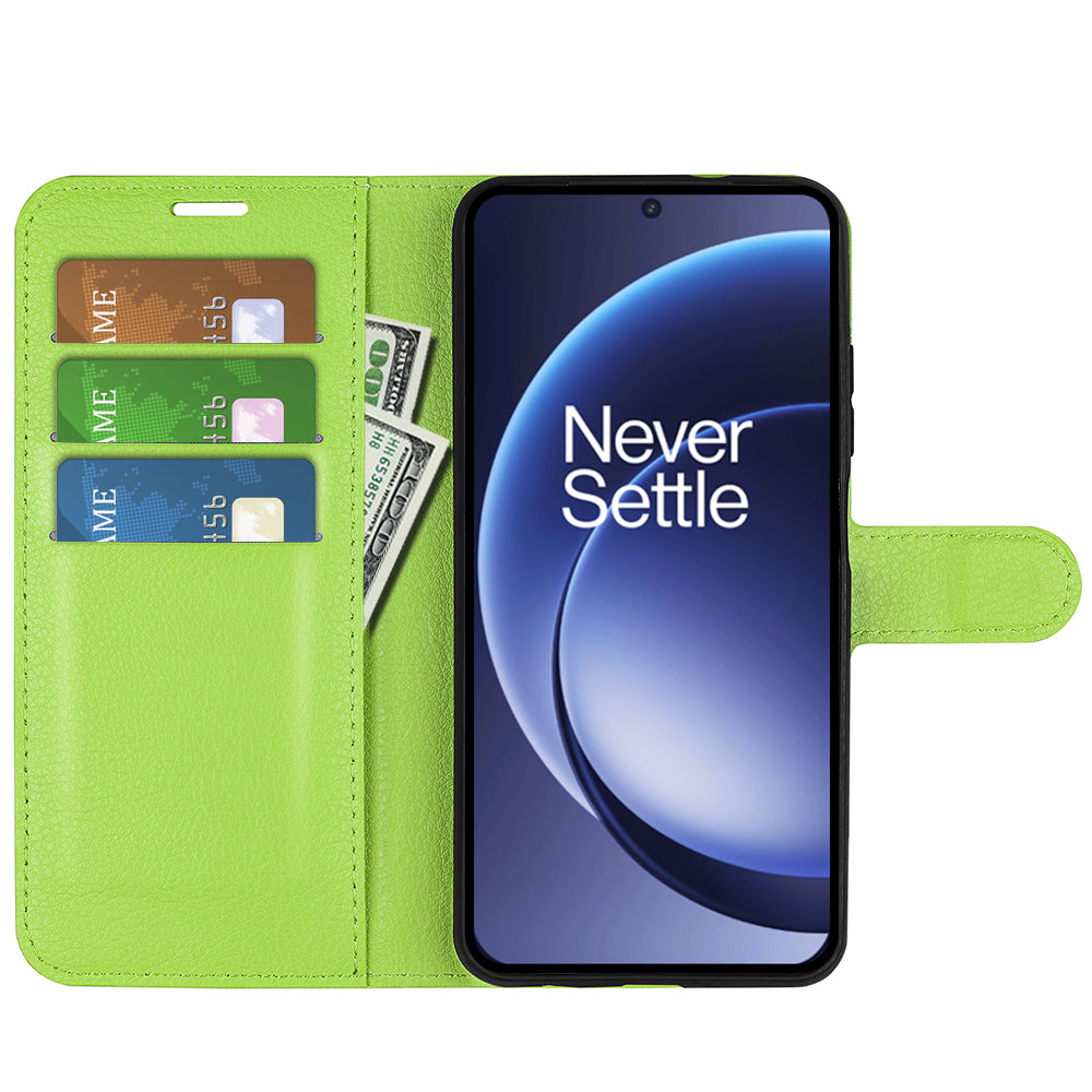Wallet Case for OnePlus 15 – PU Leather Flip Cover with Card Holder & Stand [Green]