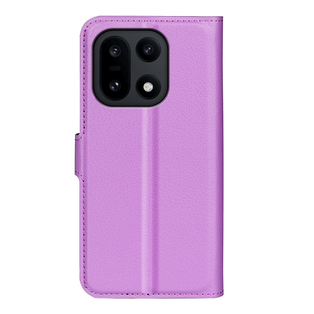 Wallet Case for OnePlus 15 – PU Leather Flip Cover with Card Holder & Stand [Purple]