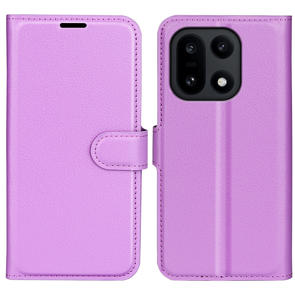 Wallet Case for OnePlus 15 – PU Leather Flip Cover with Card Holder & Stand [Purple]