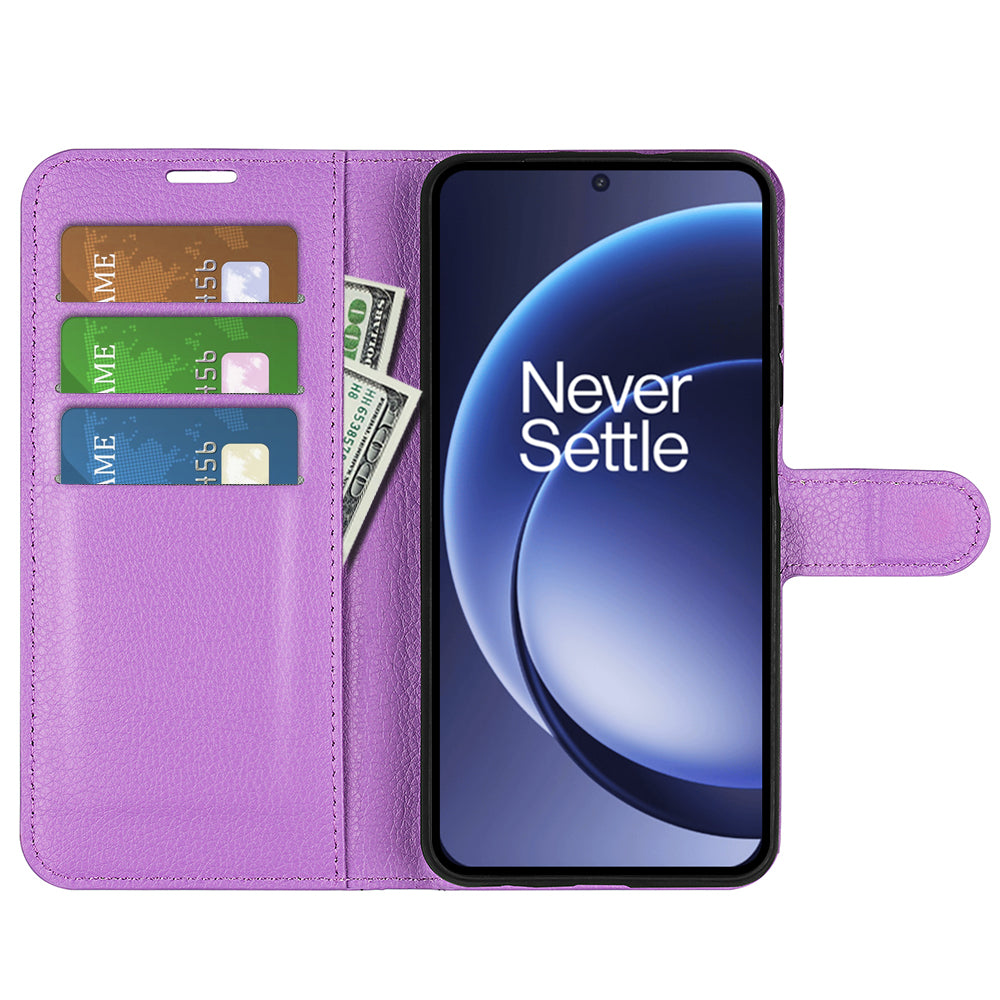 Wallet Case for OnePlus 15 – PU Leather Flip Cover with Card Holder & Stand [Purple]