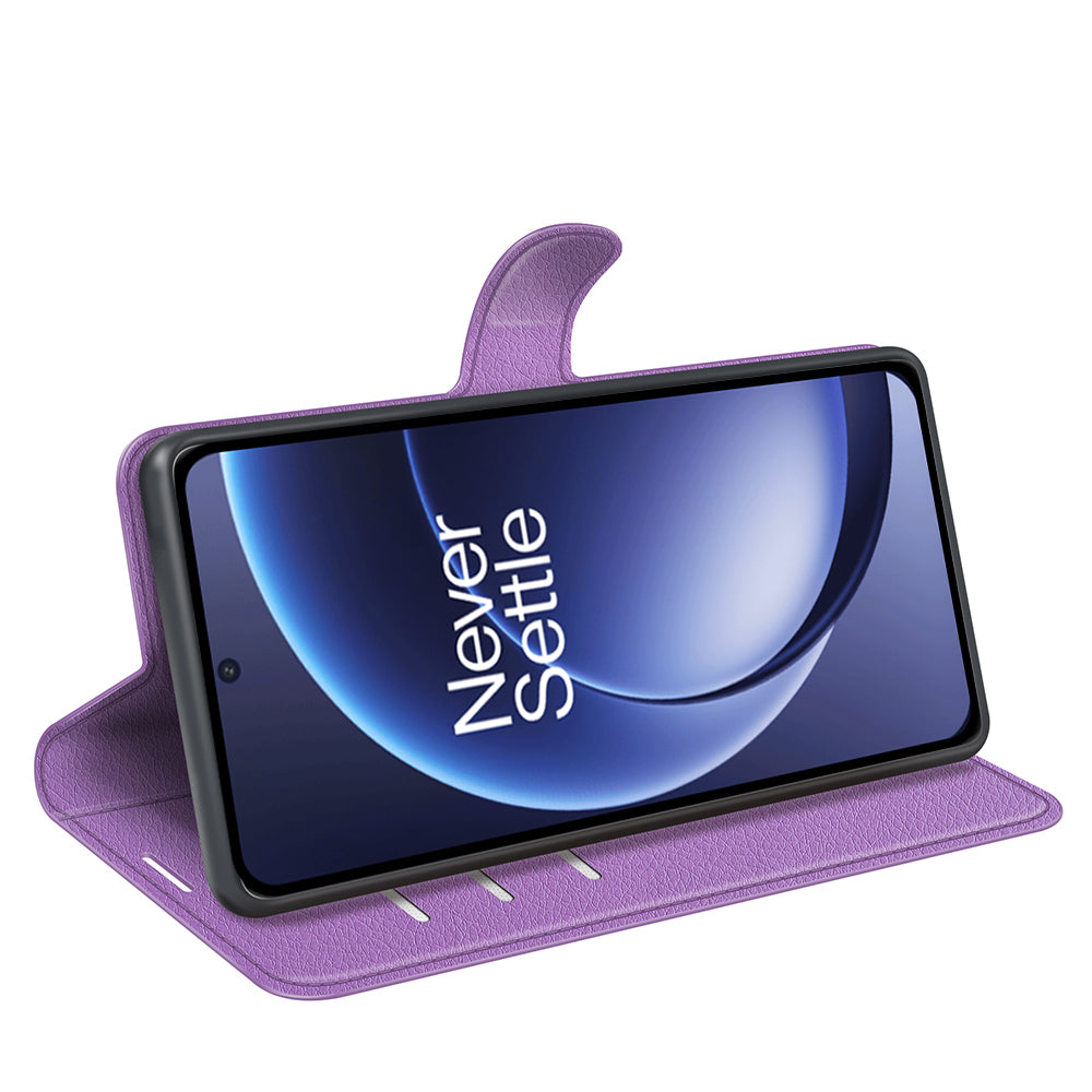 Wallet Case for OnePlus 15 – PU Leather Flip Cover with Card Holder & Stand [Purple]