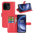 Wallet Case for OnePlus 15 – PU Leather Flip Cover with Card Holder & Stand [Red] - Red
