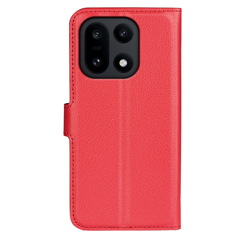 Wallet Case for OnePlus 15 – PU Leather Flip Cover with Card Holder & Stand [Red]
