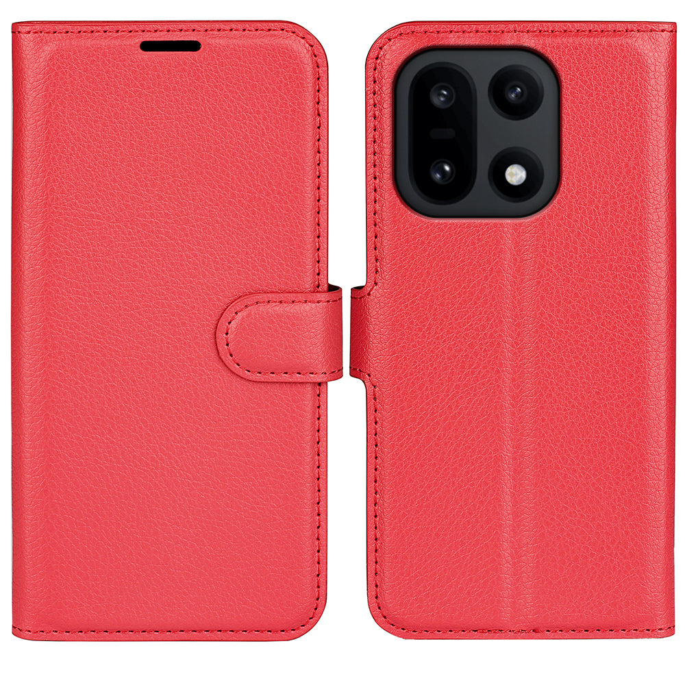 Wallet Case for OnePlus 15 – PU Leather Flip Cover with Card Holder & Stand [Red]