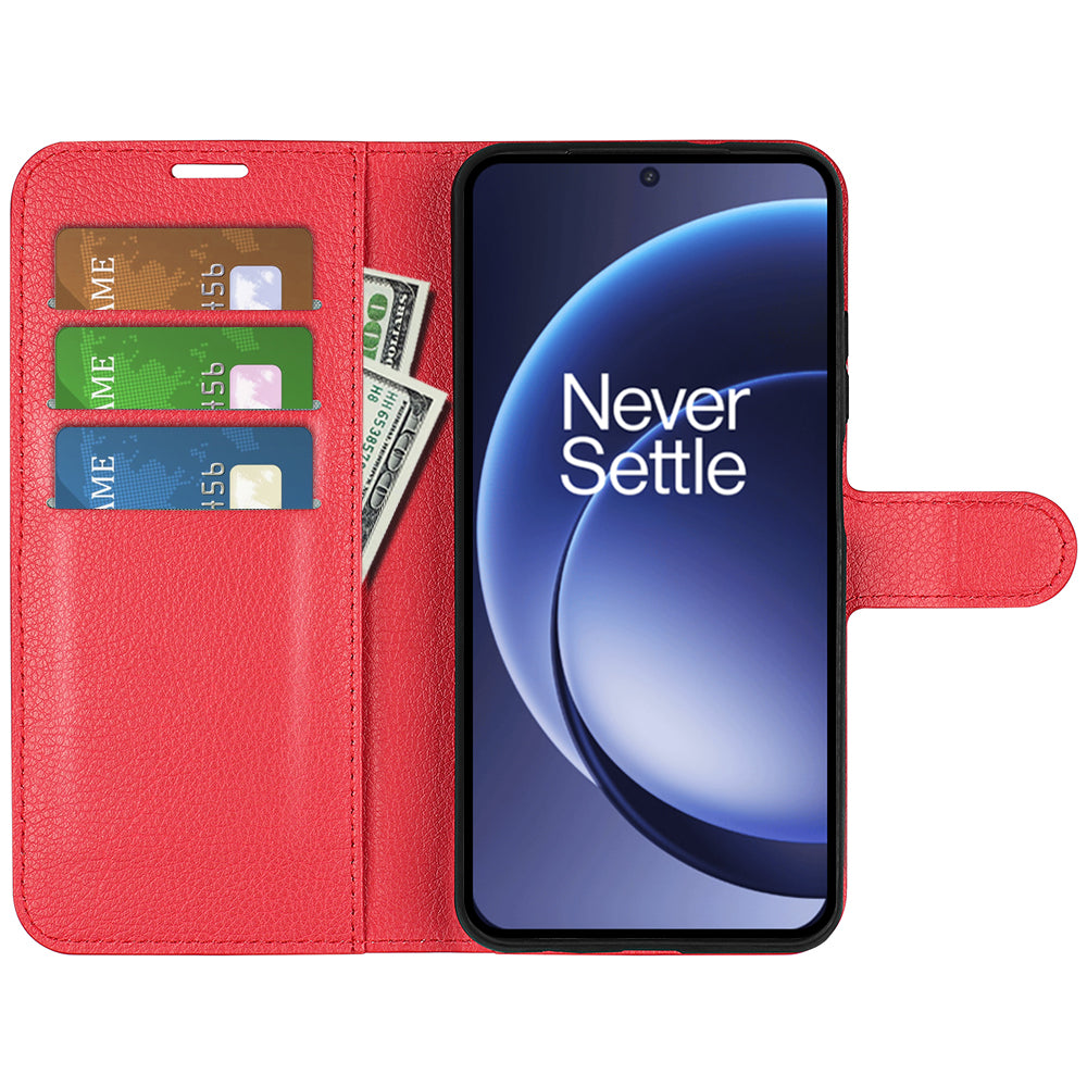Wallet Case for OnePlus 15 – PU Leather Flip Cover with Card Holder & Stand [Red]