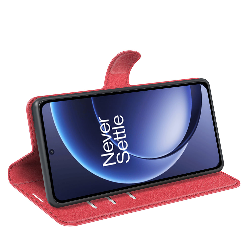 Wallet Case for OnePlus 15 – PU Leather Flip Cover with Card Holder & Stand [Red]