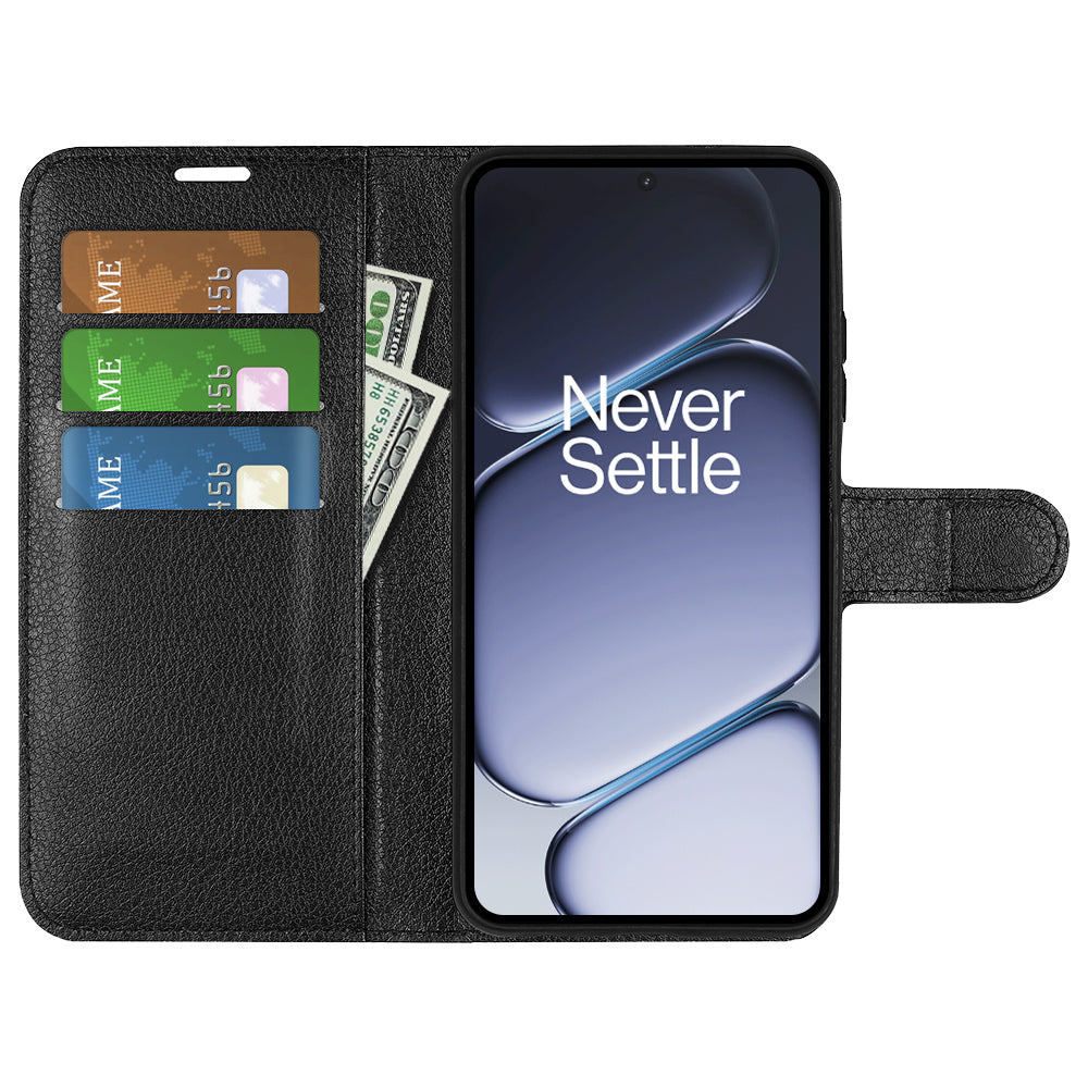 Wallet Case for OnePlus 15R – PU Leather Flip Cover with Card Holder & Stand [Black]