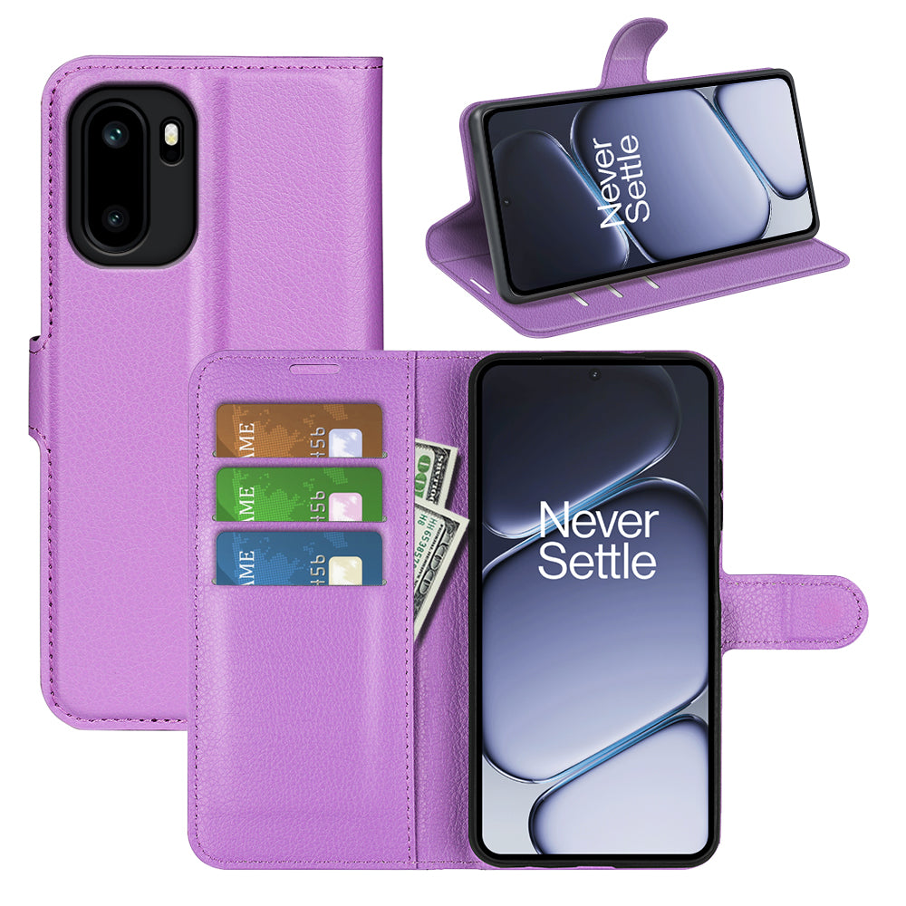 Wallet Case for OnePlus 15R – PU Leather Flip Cover with Card Holder & Stand [Purple]