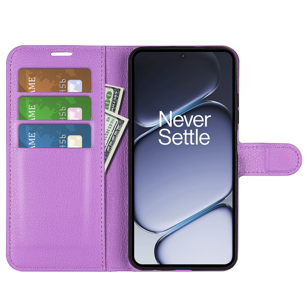 Wallet Case for OnePlus 15R – PU Leather Flip Cover with Card Holder & Stand [Purple]