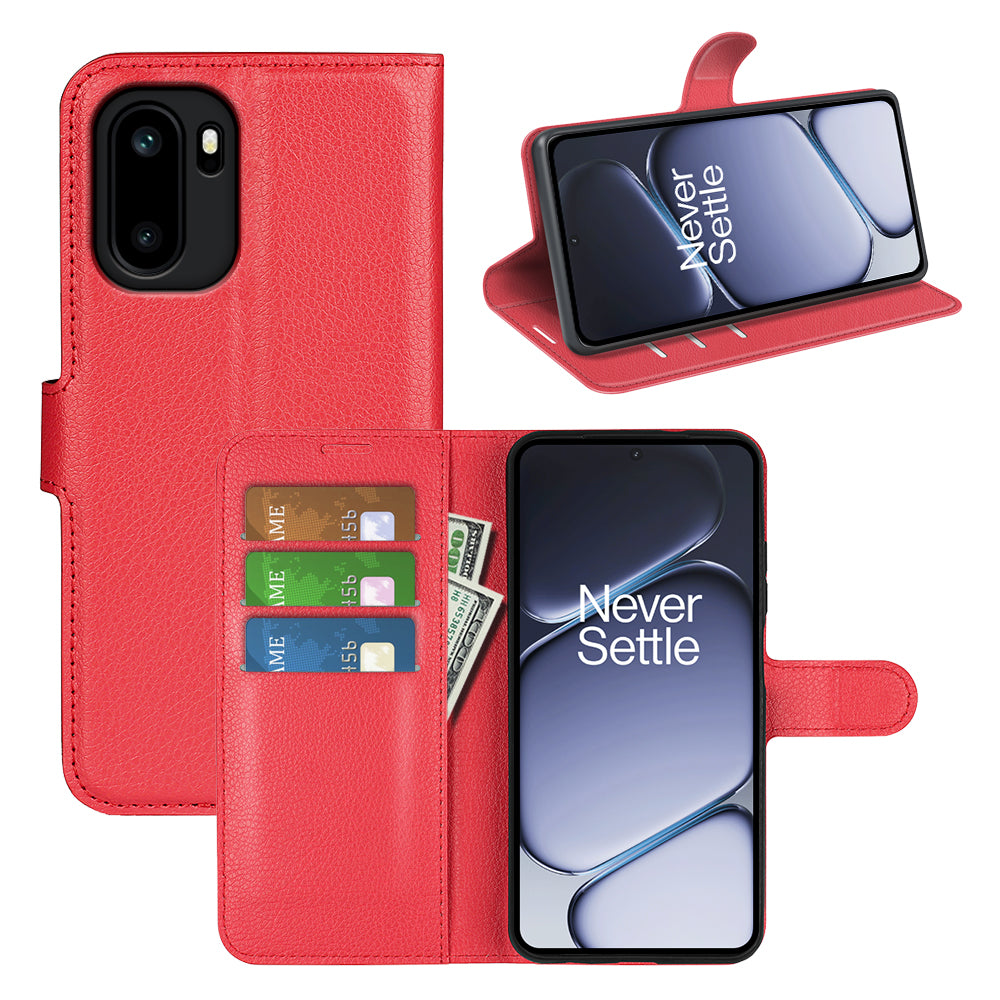 Wallet Case for OnePlus 15R – PU Leather Flip Cover with Card Holder & Stand [Red]