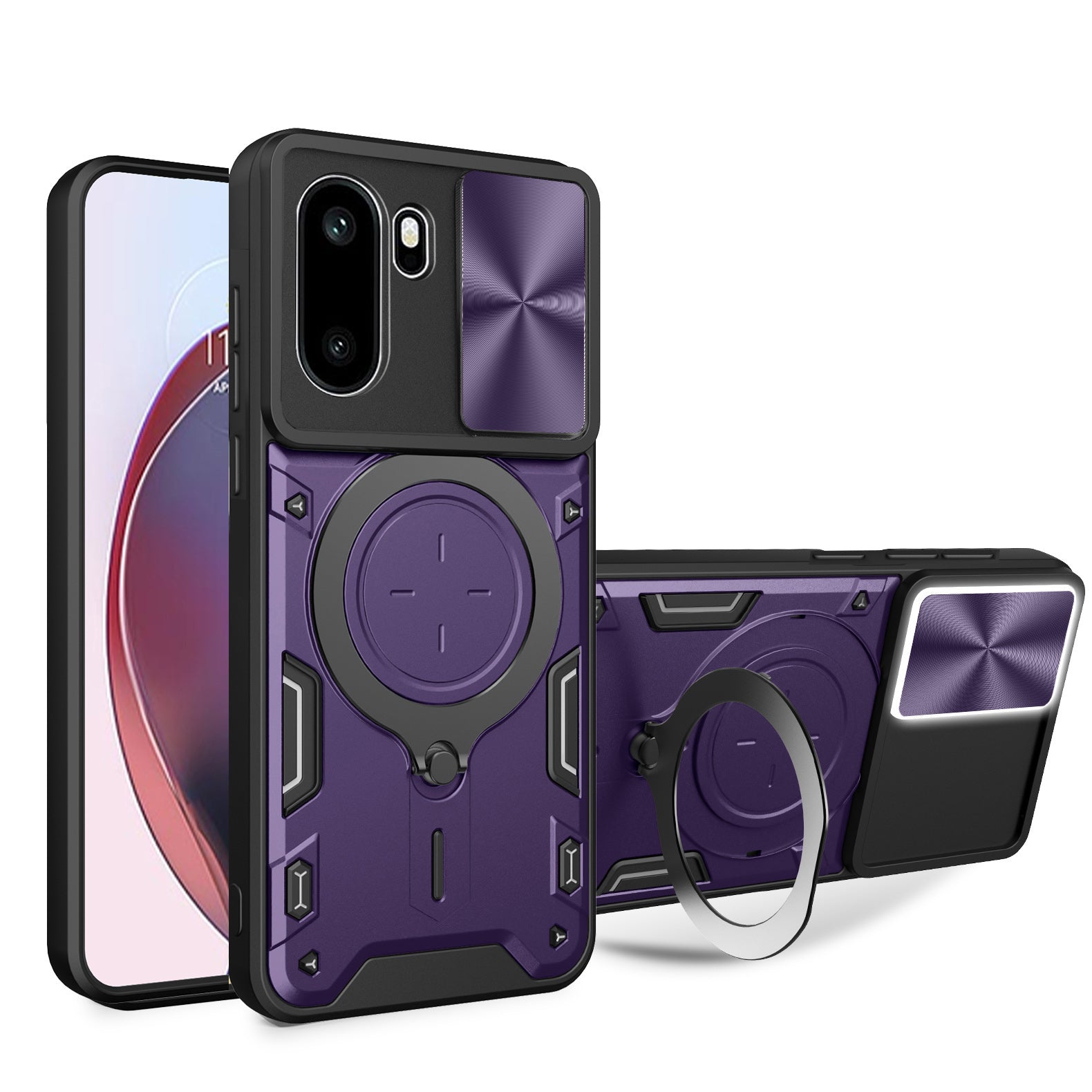 OnePlus 15R Ring Kickstand Case w/ Camera Cover [Purple]