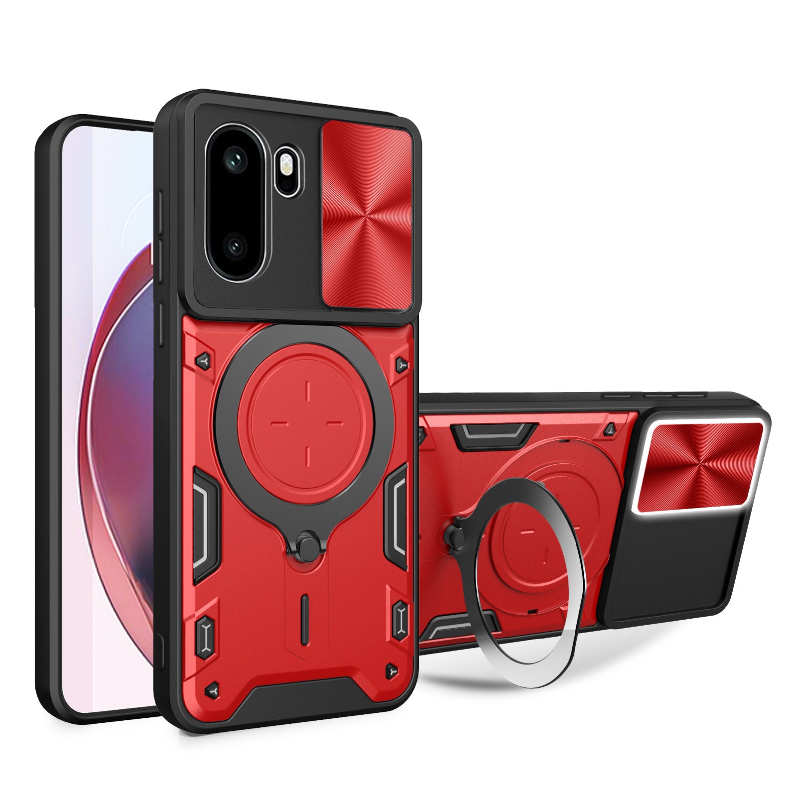 OnePlus 15R Ring Kickstand Case w/ Camera Cover [Red]