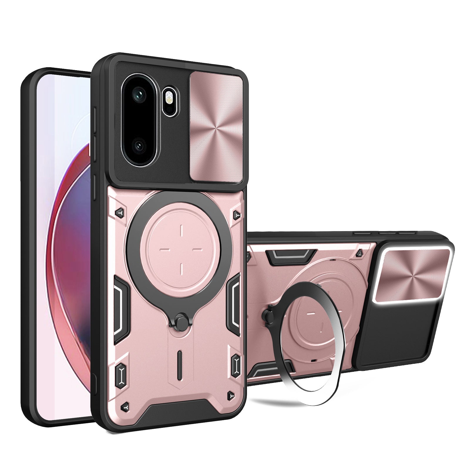OnePlus 15R Ring Kickstand Case w/ Camera Cover [Rose Gold]