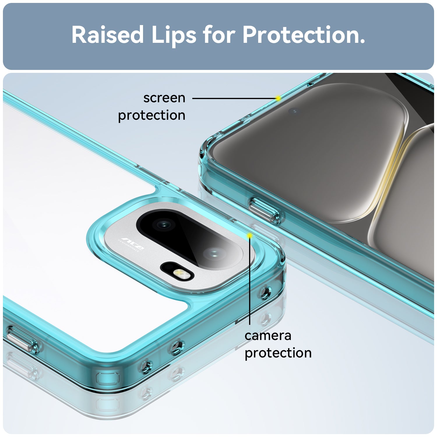 OnePlus 15R Soft TPU Bumper Shockproof Cover Case [Clear Blue]