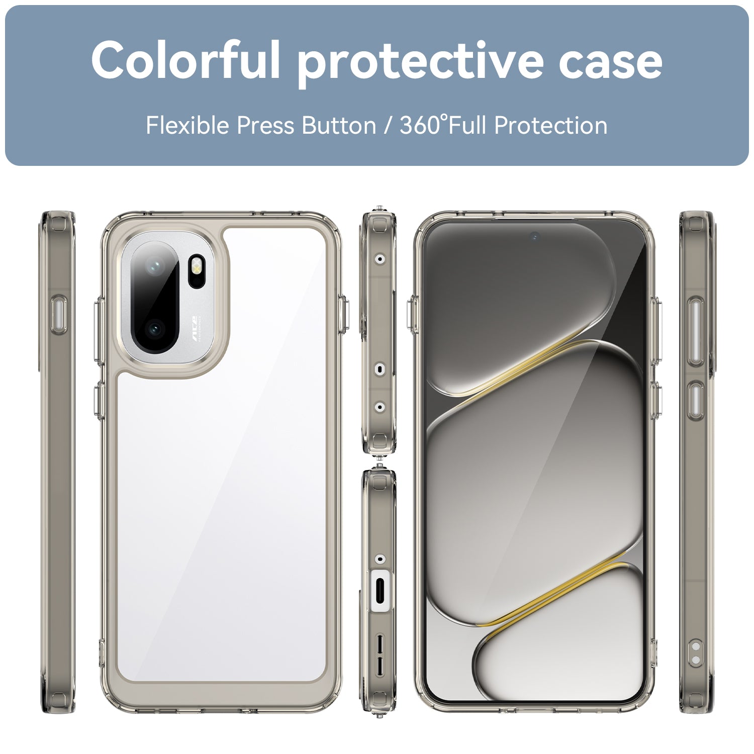 OnePlus 15R Soft TPU Bumper Shockproof Cover Case [Clear Grey]