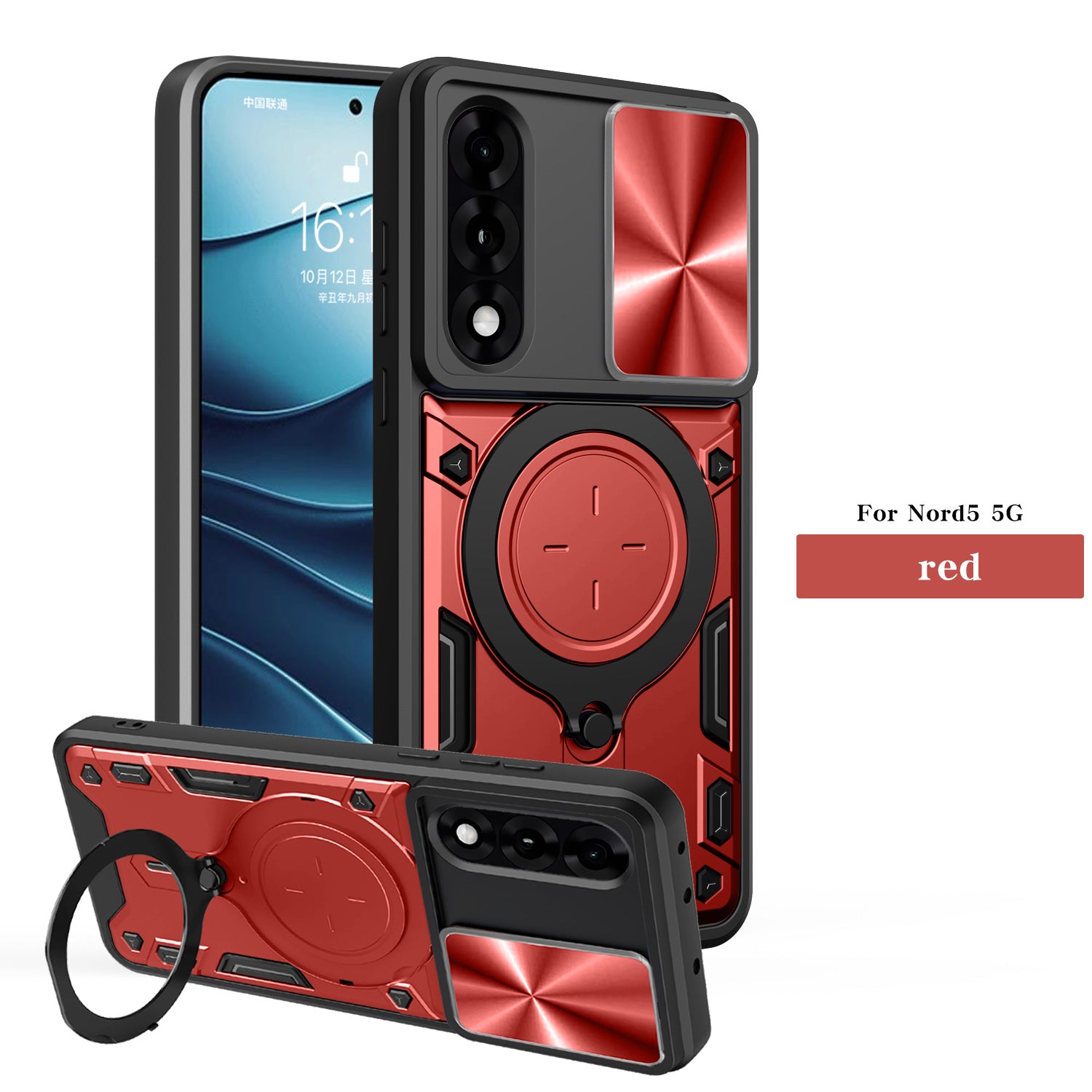 OnePlus Nord 5 Ring Kickstand Case w/ Camera Cover [Red]
