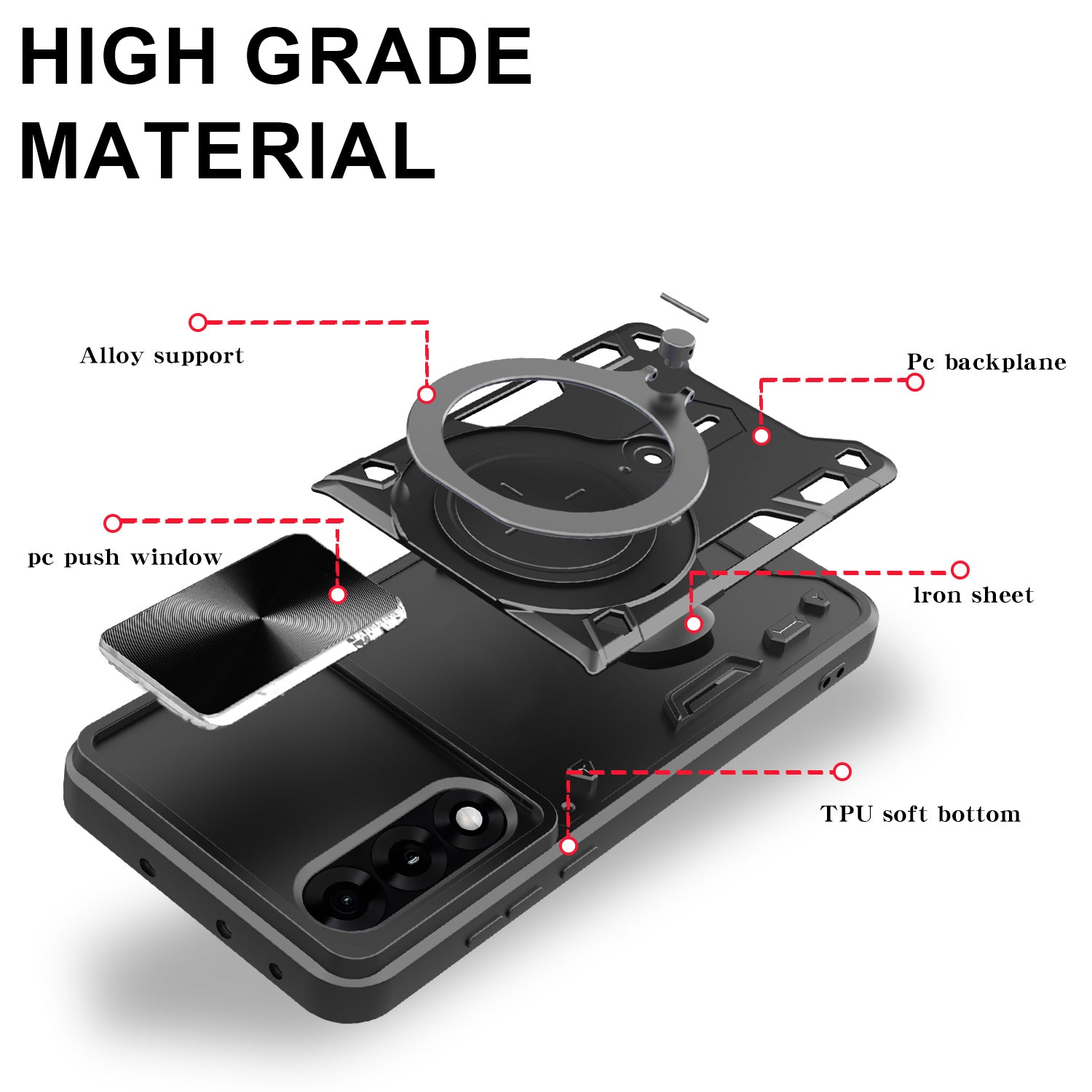 OnePlus Nord 5 Ring Kickstand Case w/ Camera Cover [Red]