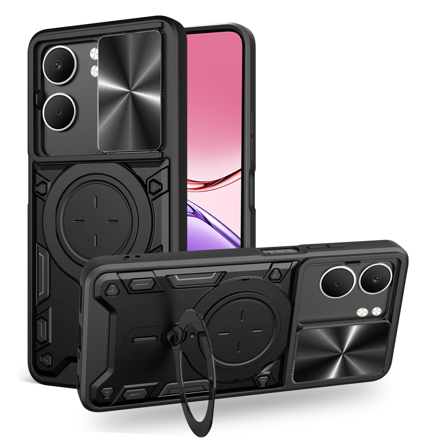 OPPO A5 Ring Kickstand Case w/ Camera Cover [Black]