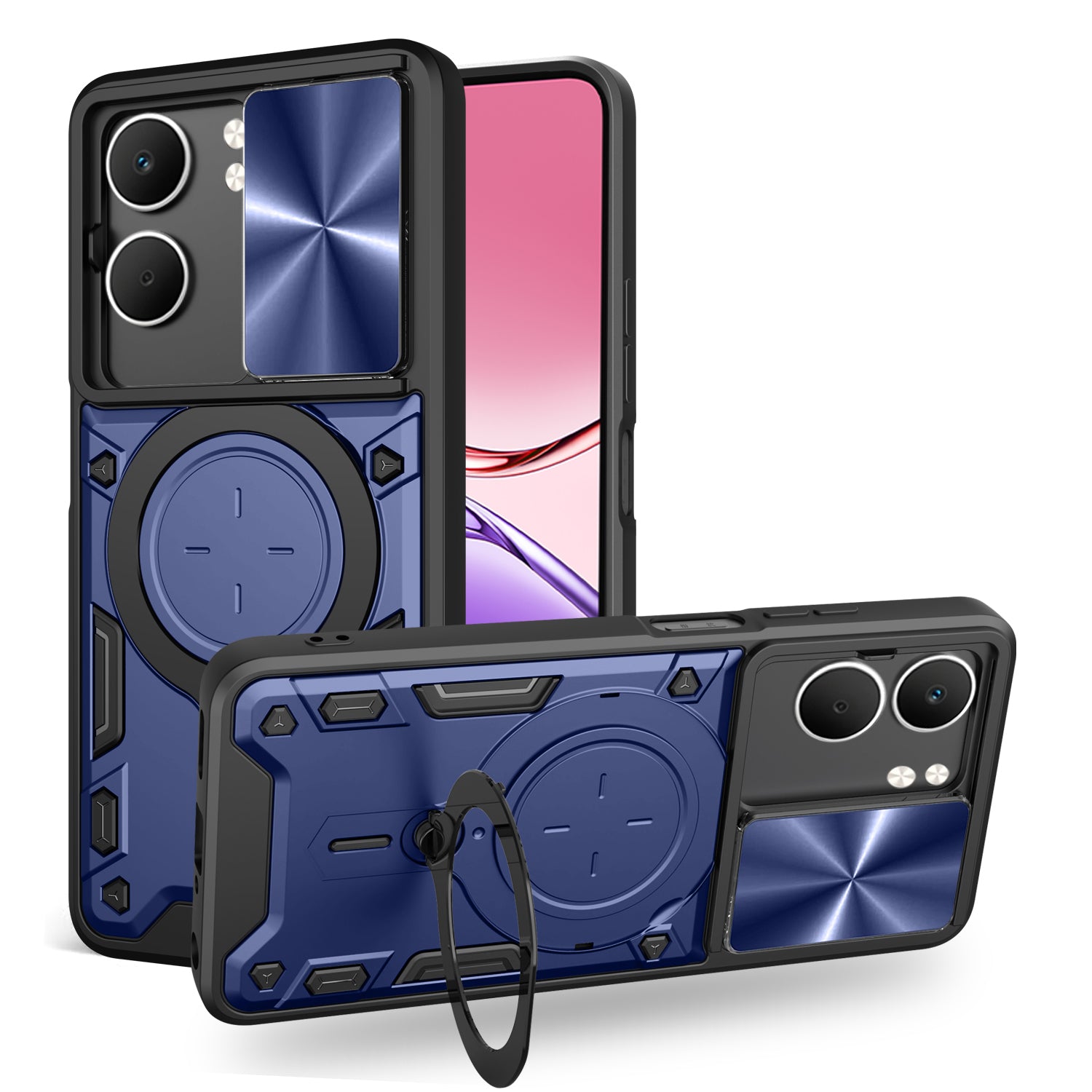 OPPO A5 Ring Kickstand Case w/ Camera Cover [Navy]