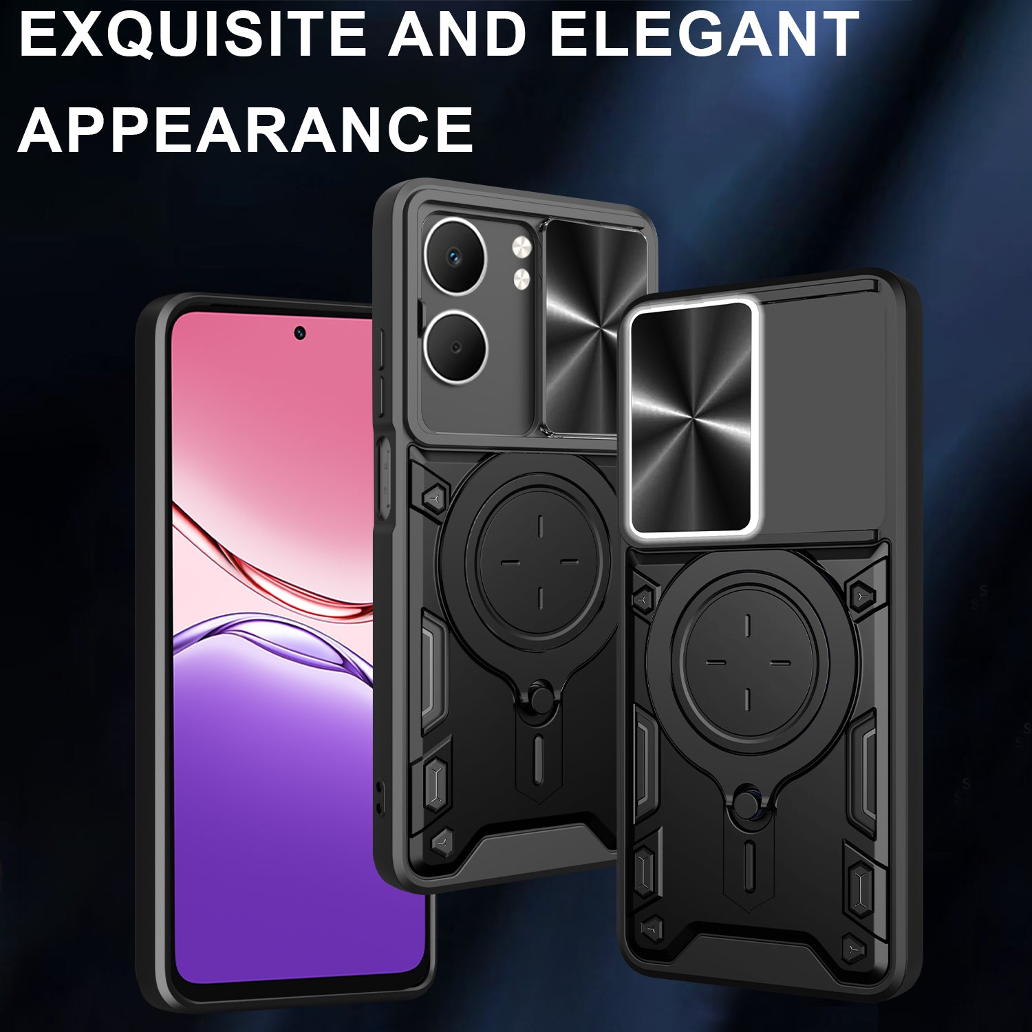 OPPO A5 Ring Kickstand Case w/ Camera Cover [Black]