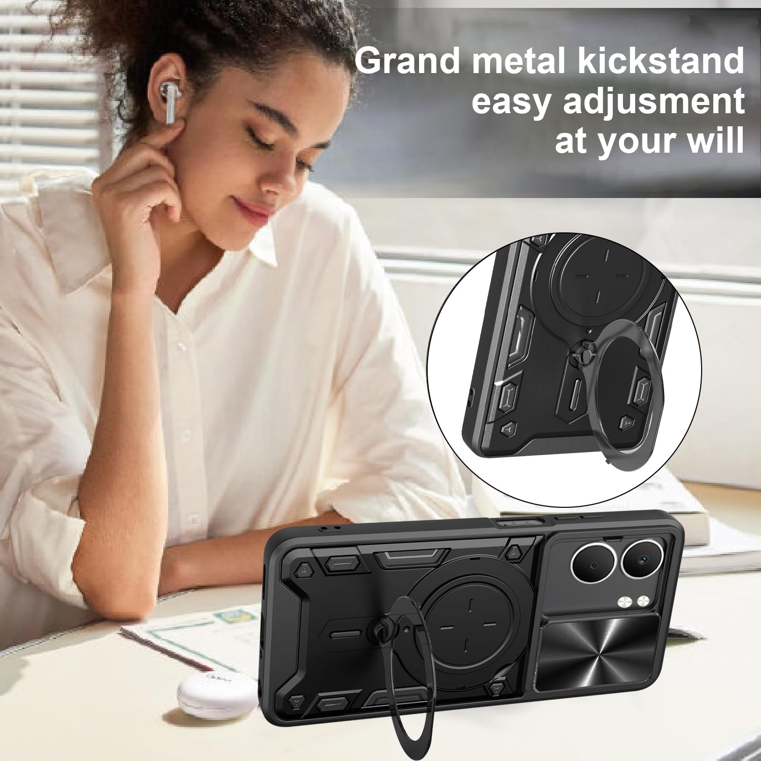 OPPO A5 Ring Kickstand Case w/ Camera Cover [Red]