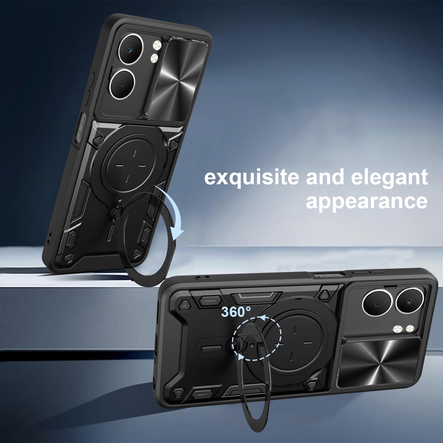 OPPO A5 Ring Kickstand Case w/ Camera Cover [Black]