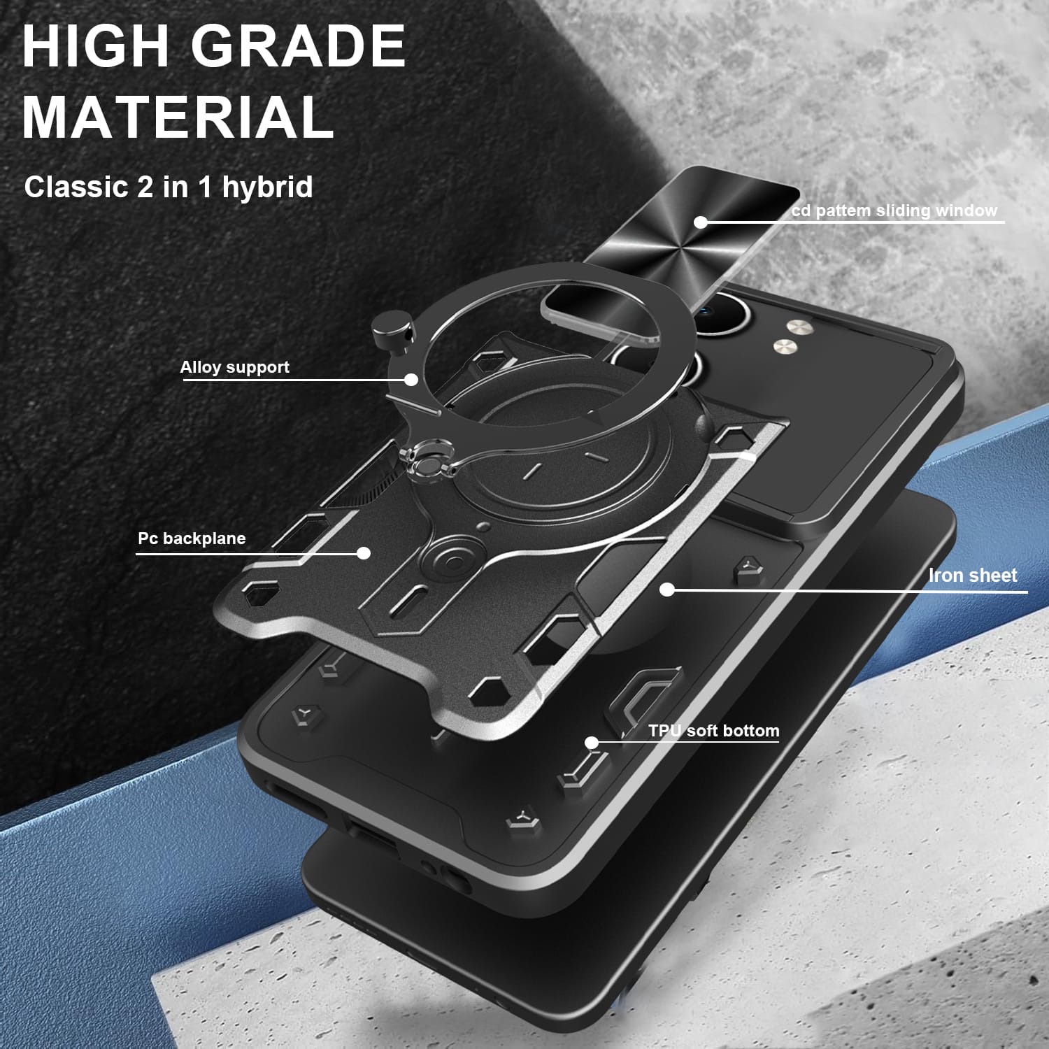 OPPO A5 Ring Kickstand Case w/ Camera Cover [Black]