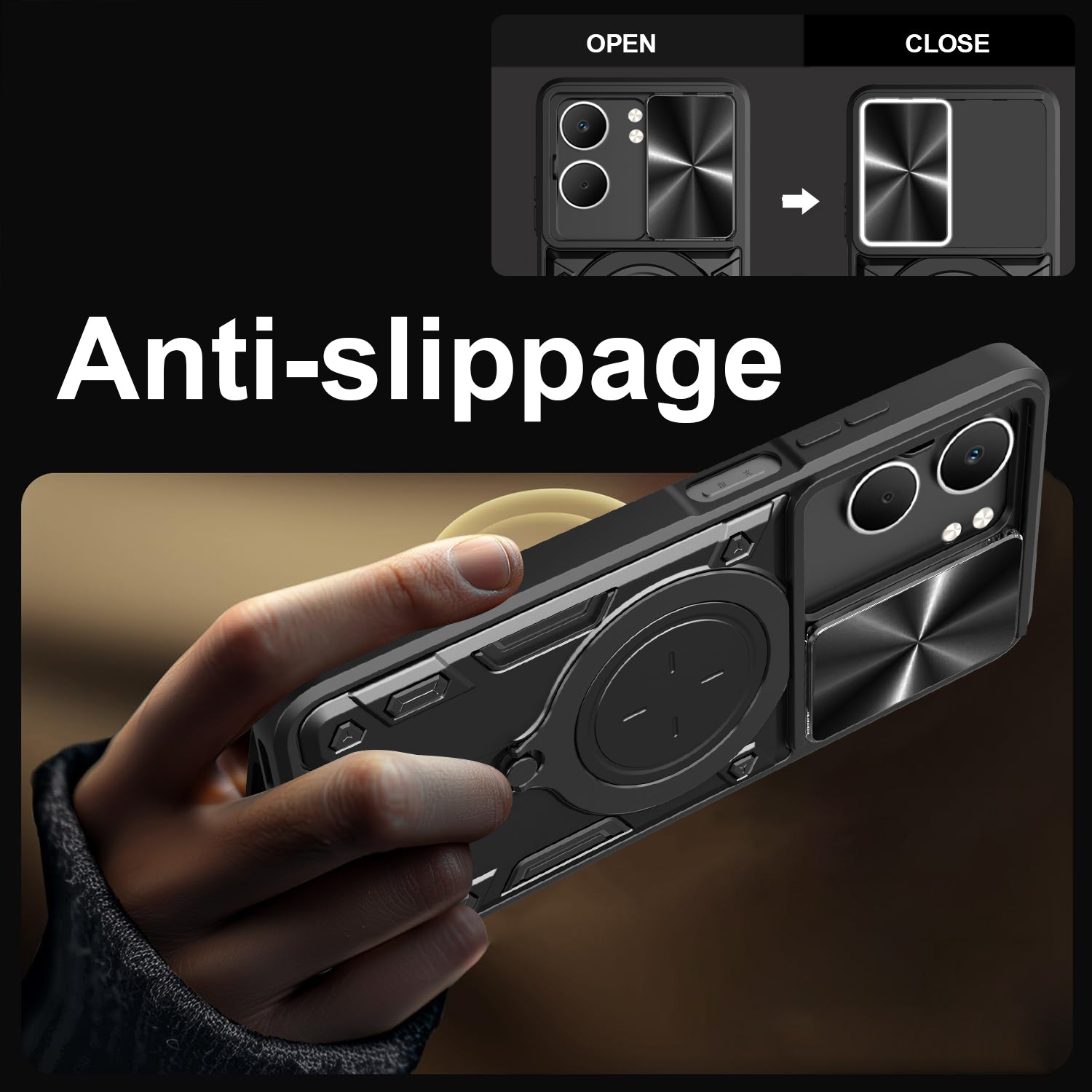 OPPO A5x Ring Kickstand Case w/ Camera Cover [Black]