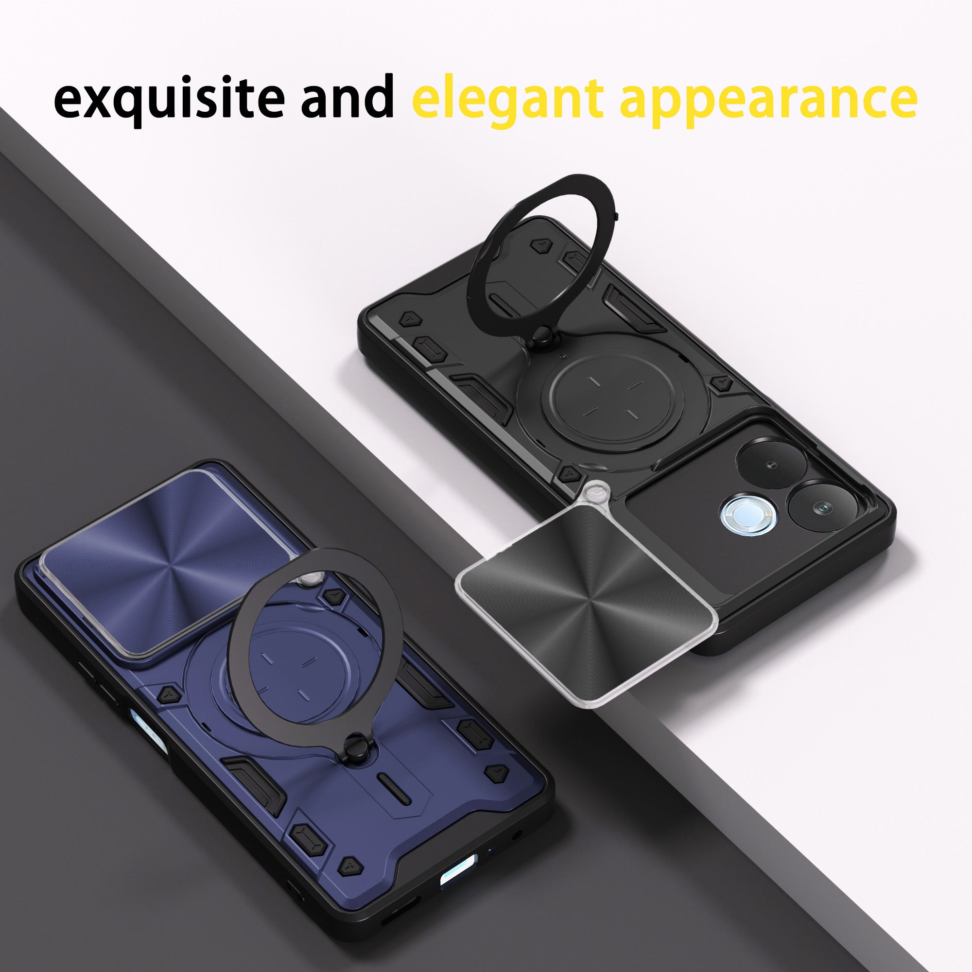 OPPO A5 Pro 5G Ring Kickstand Case w/ Camera Cover [Black]